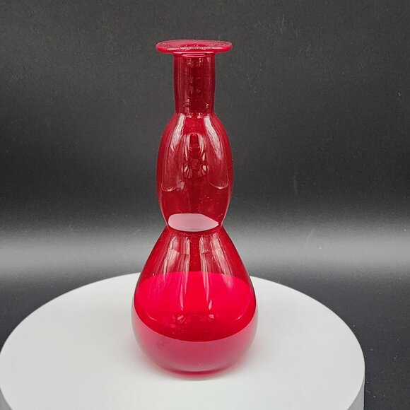 Hand Blown Red Glass Vase Decanter 8.25" Double Gourd Shape Vintage - Picture 6 of 9